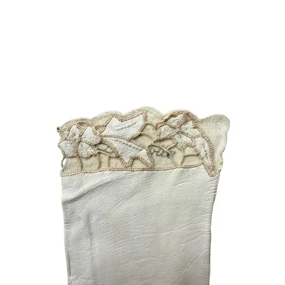 VTG Lavabile Italy Leather Ivory Glove W/Floral Size 6 - Picture 4 of 7